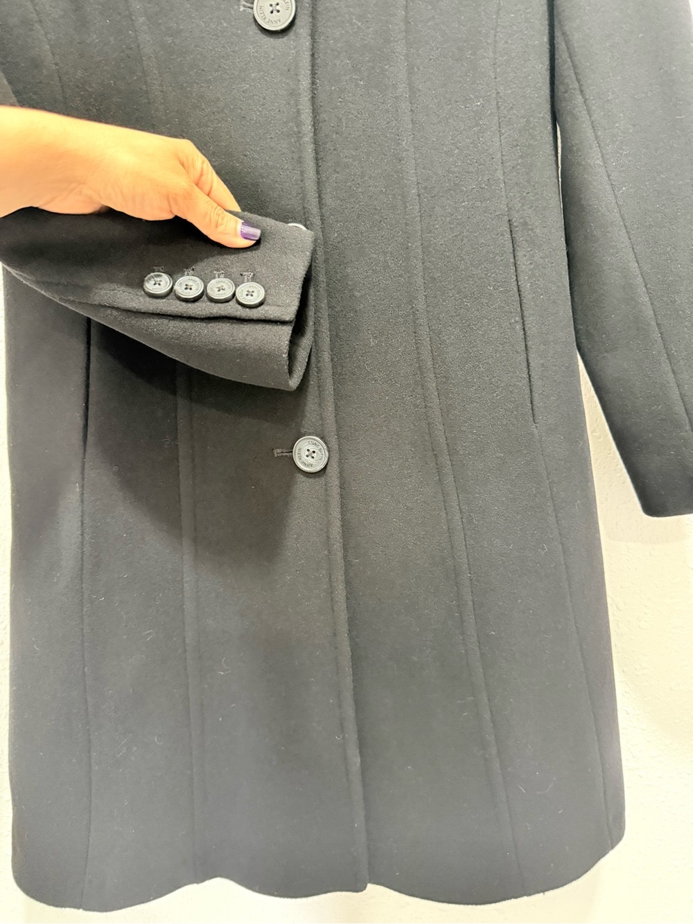 Anne Klein wool nylon cashmere blend Black Single-Breasted Pea Coat 2 - Picture 10 of 15